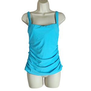 Talbots Womens Tankini Top Swimsuit Size 6 Blue Ruched Sides Adjustable Straps